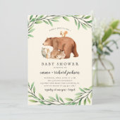 Cream Woodland Greenery Forest Animals Baby shower Kaart (Staand voorkant)