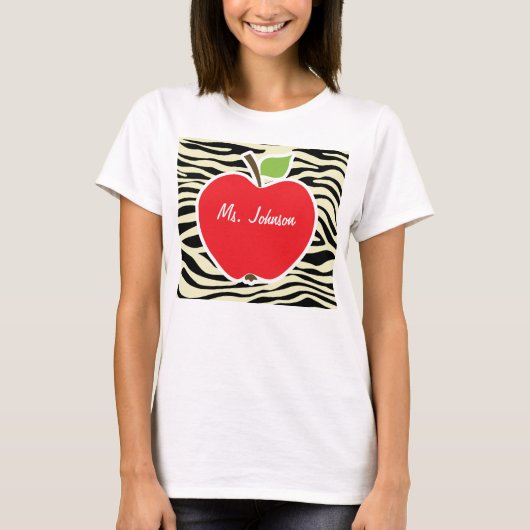 Cream Zebra Stripes Animal Print; Appel T-shirt (Voorkant)