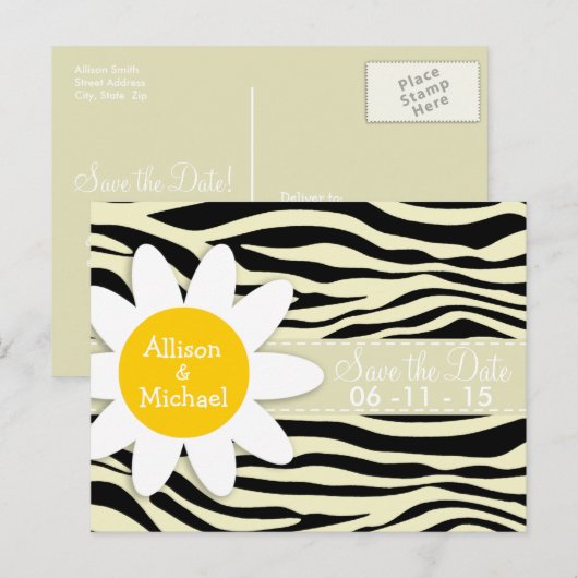 Cream Zebra Stripes Animal Print; Daisy Aankondigingskaart (Voorkant / Achterkant)