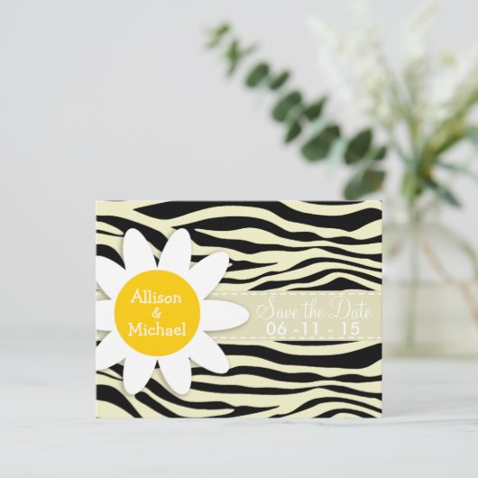 Cream Zebra Stripes Animal Print; Daisy Aankondigingskaart (Staand voorkant)