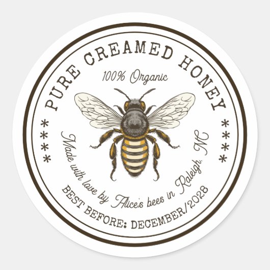 Creamed Honey Canning sticker met  bij (Voorkant)