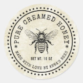 Creamed honinglabel met bijen  achtergrond ronde sticker (Voorkant)