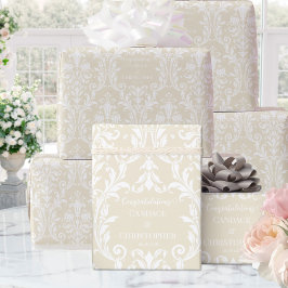Creamy Almond White Damask voegt Naam toe Gefelici Cadeaupapier