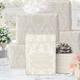 Creamy Almond White Damask voegt Naam toe Gefelici Cadeaupapier