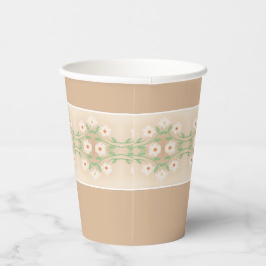Creamy Beige en White Floral Papieren Bekers (Rechts)