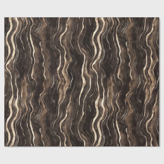 Creamy Brown Chocolate Gold Wavy Stripes Christmas Cadeaupapier (Vlak)