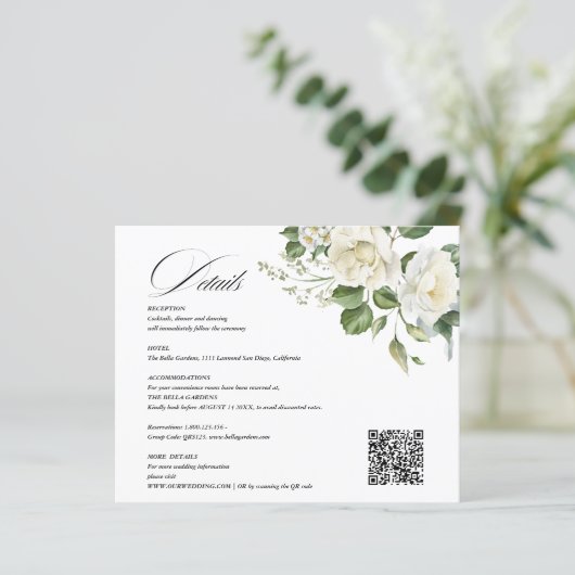 Creamy Floral Eucalyptus QR code Details Wedding (Staand voorkant)