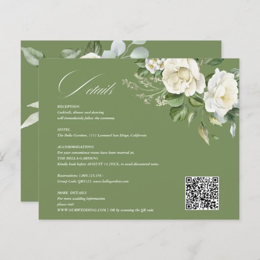 Creamy Floral Eucalyptus QR code Details Wedding (Voorkant / Achterkant)