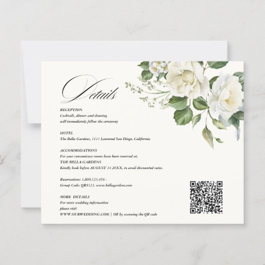 Creamy Floral Eucalyptus QR code Details Wedding (Voorkant)