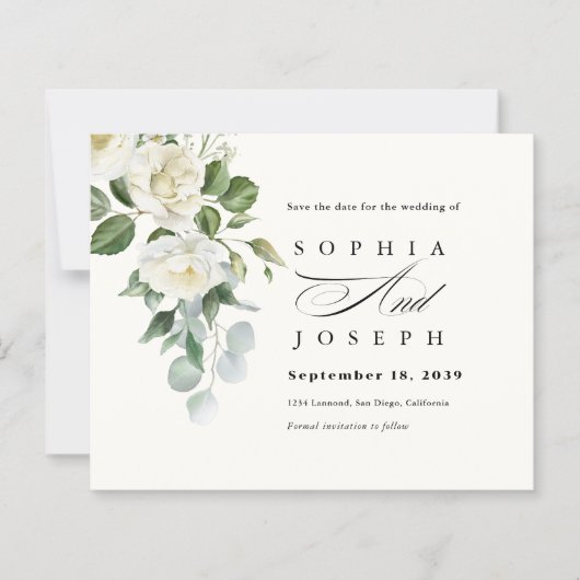 Creamy Floral Eucalyptus Wedding Save the date (Voorkant)