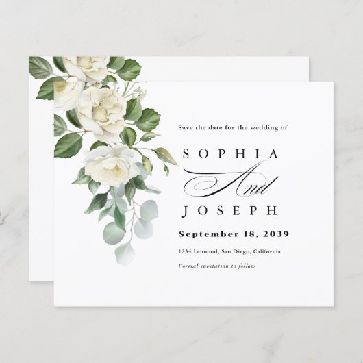 Creamy Floral Eucalyptus Wedding Save the date (Voorkant / Achterkant)