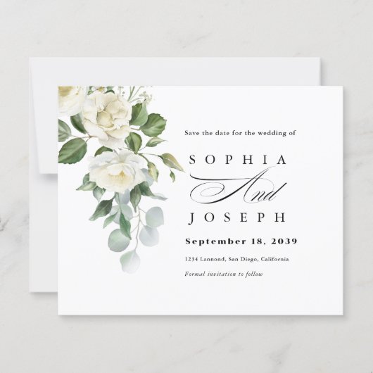 Creamy Floral Eucalyptus Wedding Save the date (Voorkant)