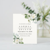 Creamy Floral Eucalyptus Wedding Save the date (Staand voorkant)