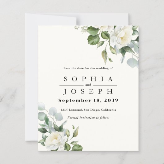 Creamy Floral Eucalyptus Wedding Save the date (Voorkant)
