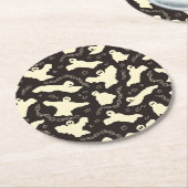 Creamy Ghosts - Halloween patroon. Ronde Kartonnen Onderzetter (Gebogen)