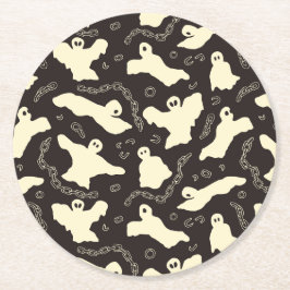 Creamy Ghosts - Halloween patroon. Ronde Kartonnen Onderzetter