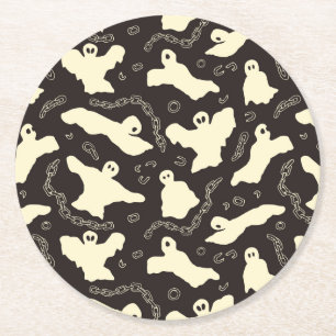 Creamy Ghosts - Halloween patroon. Ronde Kartonnen Onderzetter