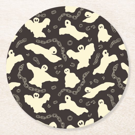 Creamy Ghosts - Halloween patroon. Ronde Kartonnen Onderzetter (Voorkant)