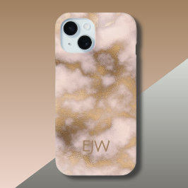 Creamy Gold Pink Marble Pattern iPhone 15 Case
