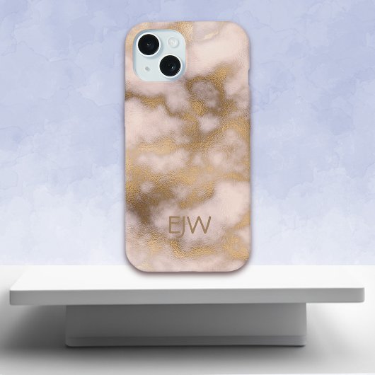 Creamy Gold Pink Marble Pattern iPhone 15 Case