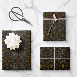 Creamy Golden Yellows Raked Pattern On Black Inpakpapier Vel