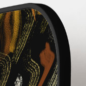 Creamy Golden Yellows Raked Pattern On Black Pickleball Paddle (Links Detail)