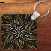 Creamy Golden Yellows Raked Pattern On Black Sleutelhanger (Achterkant)