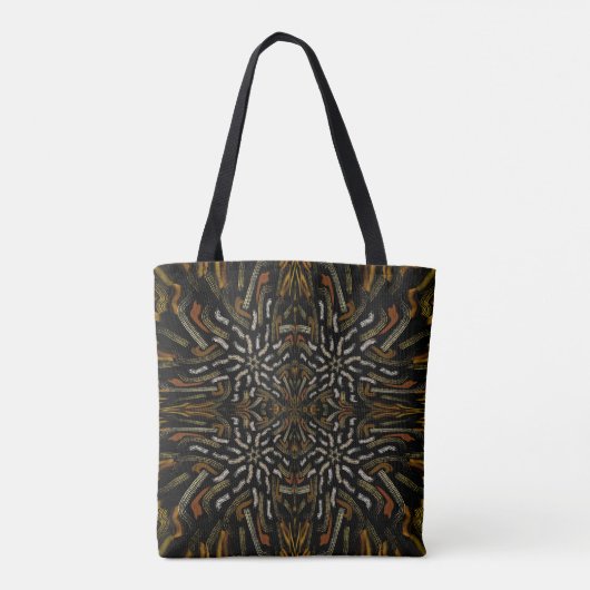 Creamy Golden Yellows Raked Pattern On Black Tote Bag (Achterkant)