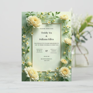 Creamy Green Floral bruiloft uitnodiging