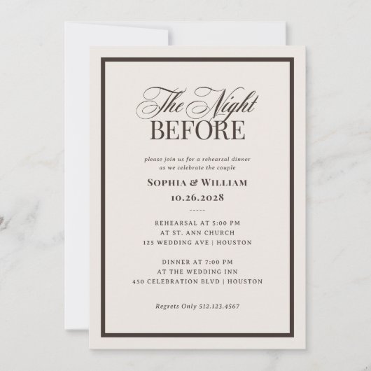 Creamy Ivory and Brown | Neutral Rehearsal Dinner Kaart (Voorkant)