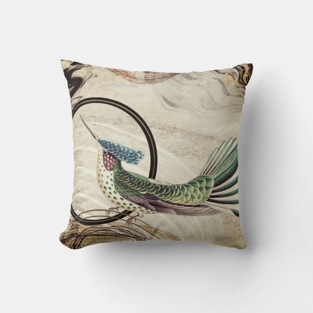 Creamy Ivory Artistic Abstract Hummingbird Design Kussen (Voorkant)