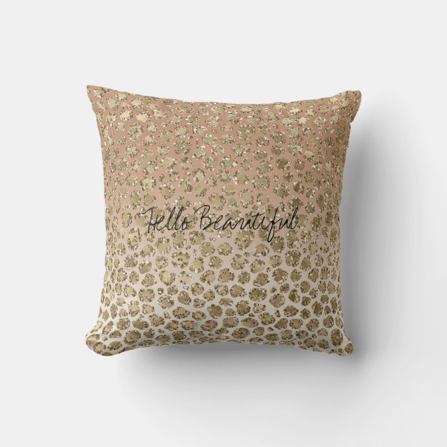 Creamy Peach Gold Glitzy Leopard Print      Kussen (Voorkant)