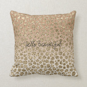 Creamy Peach Gold Glitzy Leopard Print      Kussen