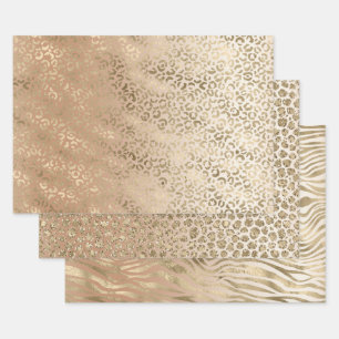 Creamy Peach Gold Leopard Animal Print Inpakpapier Vel