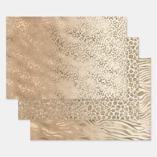 Creamy Peach Gold Leopard Animal Print Inpakpapier Vel (Set)