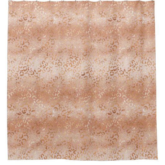 Creamy Peach Roos Blush Leopard Print Douchegordijn (Voorkant)