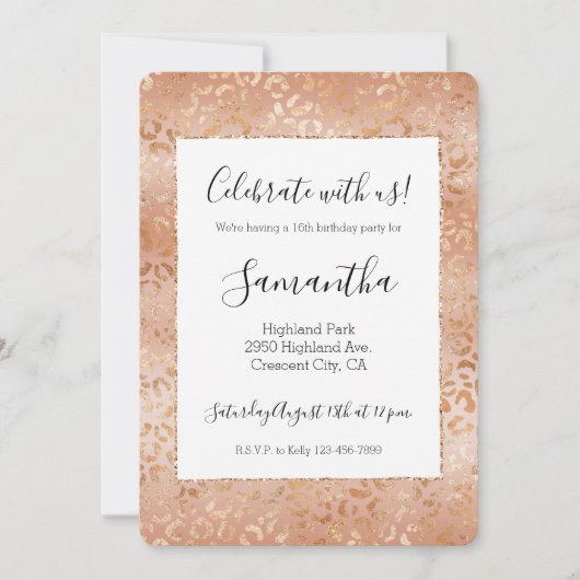 Creamy Peach Roos Blush Leopard Print Kaart (Voorkant)