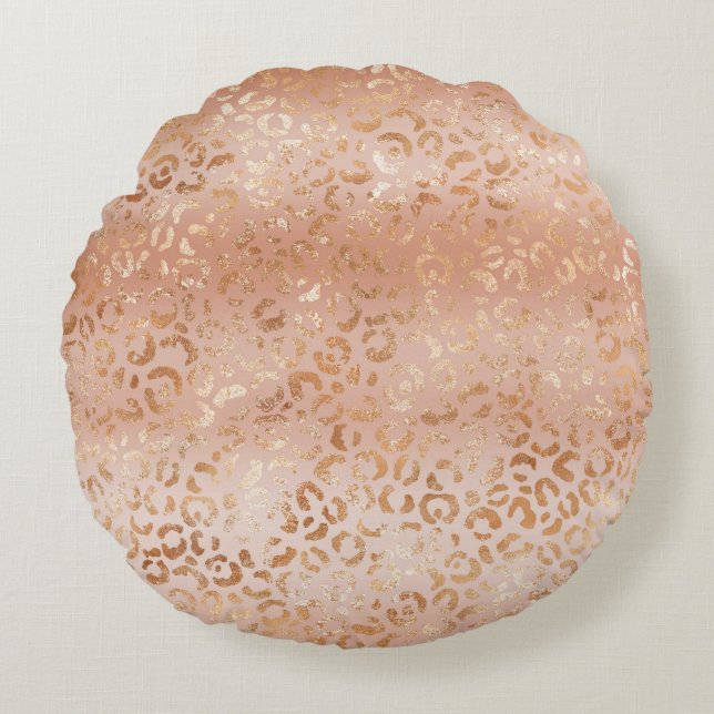 Creamy Peach Roos Blush Leopard Print Rond Kussen (Voorkant)
