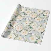 Creamy Peony en Silver Sage Eucalyptus Greenery Cadeaupapier (Uitgerold)