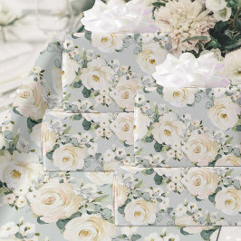 Creamy Peony en Silver Sage Eucalyptus Greenery Cadeaupapier