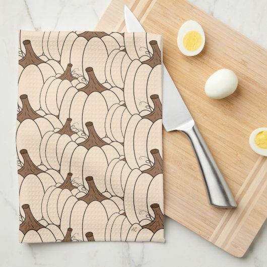 Creamy Pumpkin Pattern Herfst Kitchen Towel Theedoek (Quarter Fold)