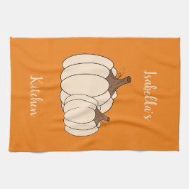 Creamy Pumpkins Oranje Kitchen Towel met naam Theedoek