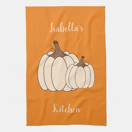 Creamy Pumpkins Oranje Kitchen Towel met naam Theedoek (Verticaal)
