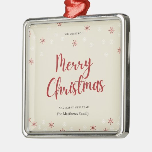 Creamy Red White Snowflakes en Photo Ceramic Orn Metalen Ornament (Links)