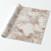 Creamy Roos Coral Blush Silver Grey Marmer Stone Cadeaupapier (Uitgerold)