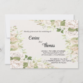 Creamy Rose Wedding Template Invitation Kaart