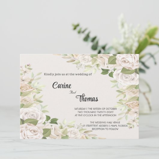 Creamy Rose Wedding Template Invitation Kaart (Staand voorkant)