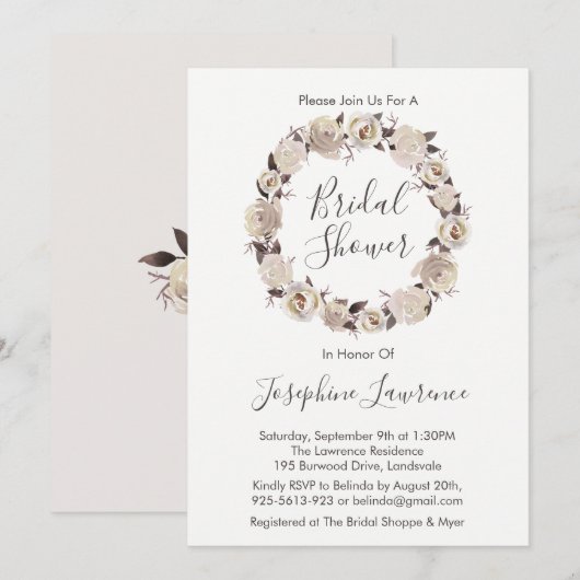 Creamy Rozen Floral Wreath Vrijgezellenfeest Invit Kaart (Voorkant / Achterkant)