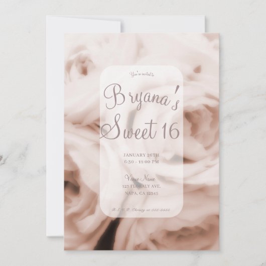 Creamy Soft Blush Roses Elegant Sweet 16 Kaart (Voorkant)