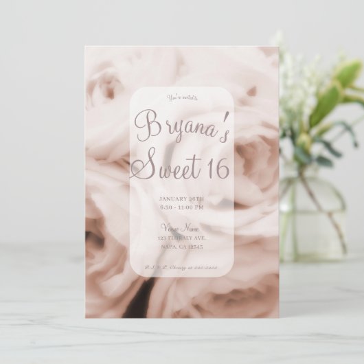 Creamy Soft Blush Roses Elegant Sweet 16 Kaart (Staand voorkant)